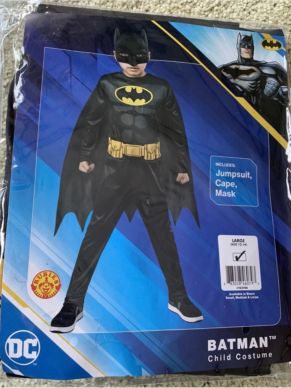 Rubies DC Batman Child Halloween Costume - Black Jumpsuit, Cape and Mask